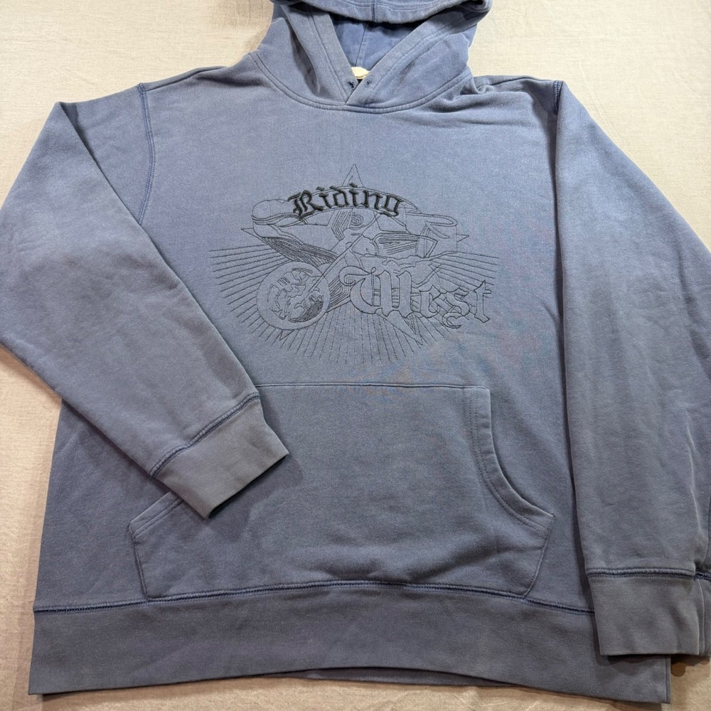 Old Navy Hoodie Mens XL Blue Excellent Riding West Graphic Pullover Sweatshirt